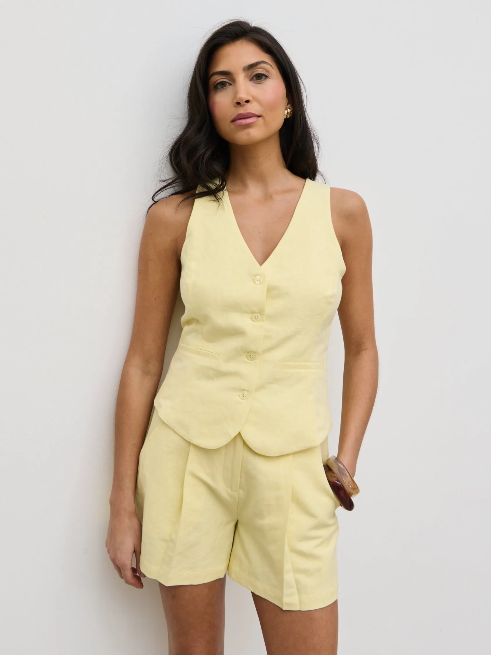 Thali Racer Neck Waistcoat - Lemon sold by Pretty Lavish