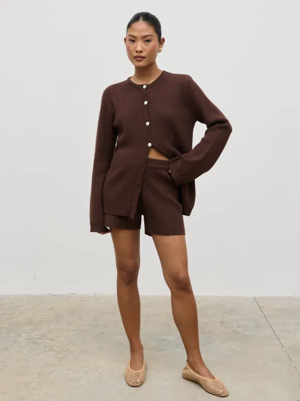 Gracie Fine Tape Knit Shorts - Brown sold by Pretty Lavish