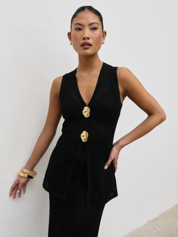 Imani Pointelle Knit Waistcoat - Black sold by Pretty Lavish