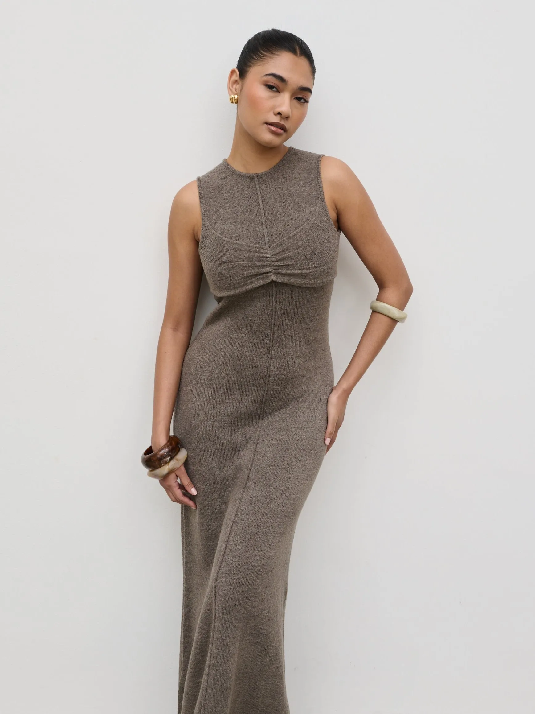 Brittany Fine Tape Bra Detail Knit Maxi Dress - Mushroom sold by Pretty Lavish product image thumbnail 2