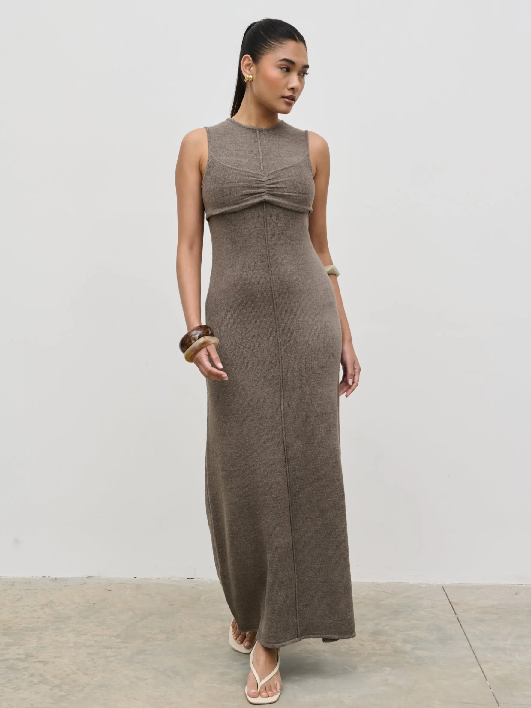 Brittany Fine Tape Bra Detail Knit Maxi Dress - Mushroom sold by Pretty Lavish product image thumbnail 4