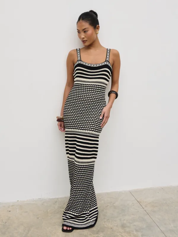 Tammy Crochet Knit Maxi Dress - Black and Cream made by Pretty Lavish