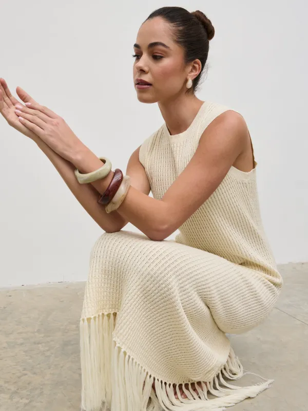 Asha Rustic Fringed Knit Midaxi Dress - Cream sold by Pretty Lavish