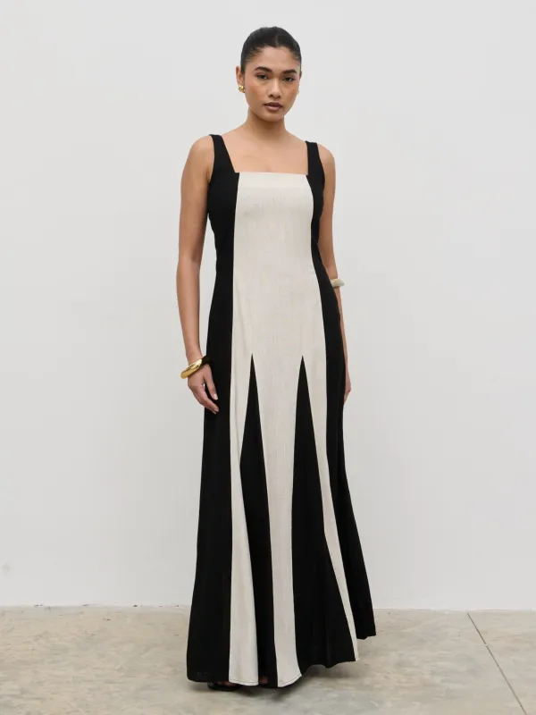 Ella Square Neck Contrast Maxi Dress - Natural and Black sold by Pretty Lavish