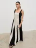 Ella Square Neck Contrast Maxi Dress - Natural and Black sold by Pretty Lavish