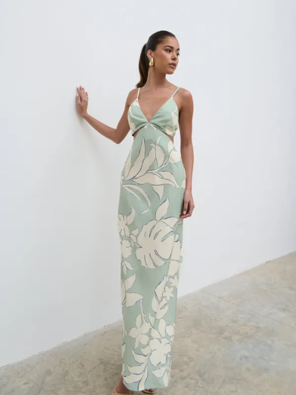 Nellie Cut Out Maxi Dress - Seaspray Floral made by Pretty Lavish