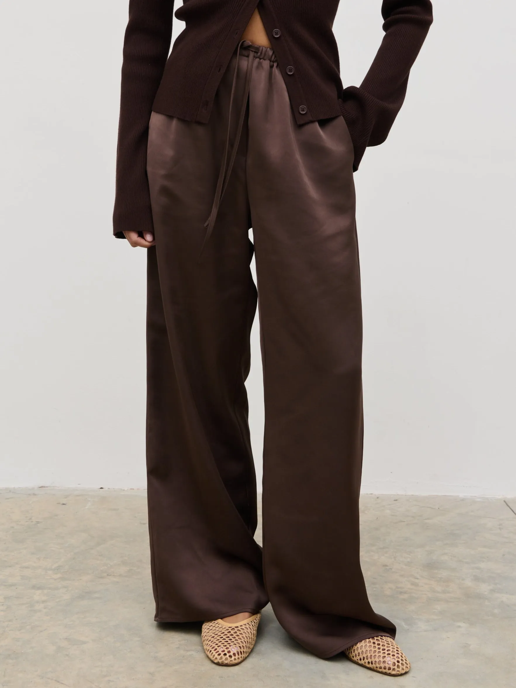 Breya Satin Drawstring Trousers - Chocolate Brown sold by Pretty Lavish product image thumbnail 3