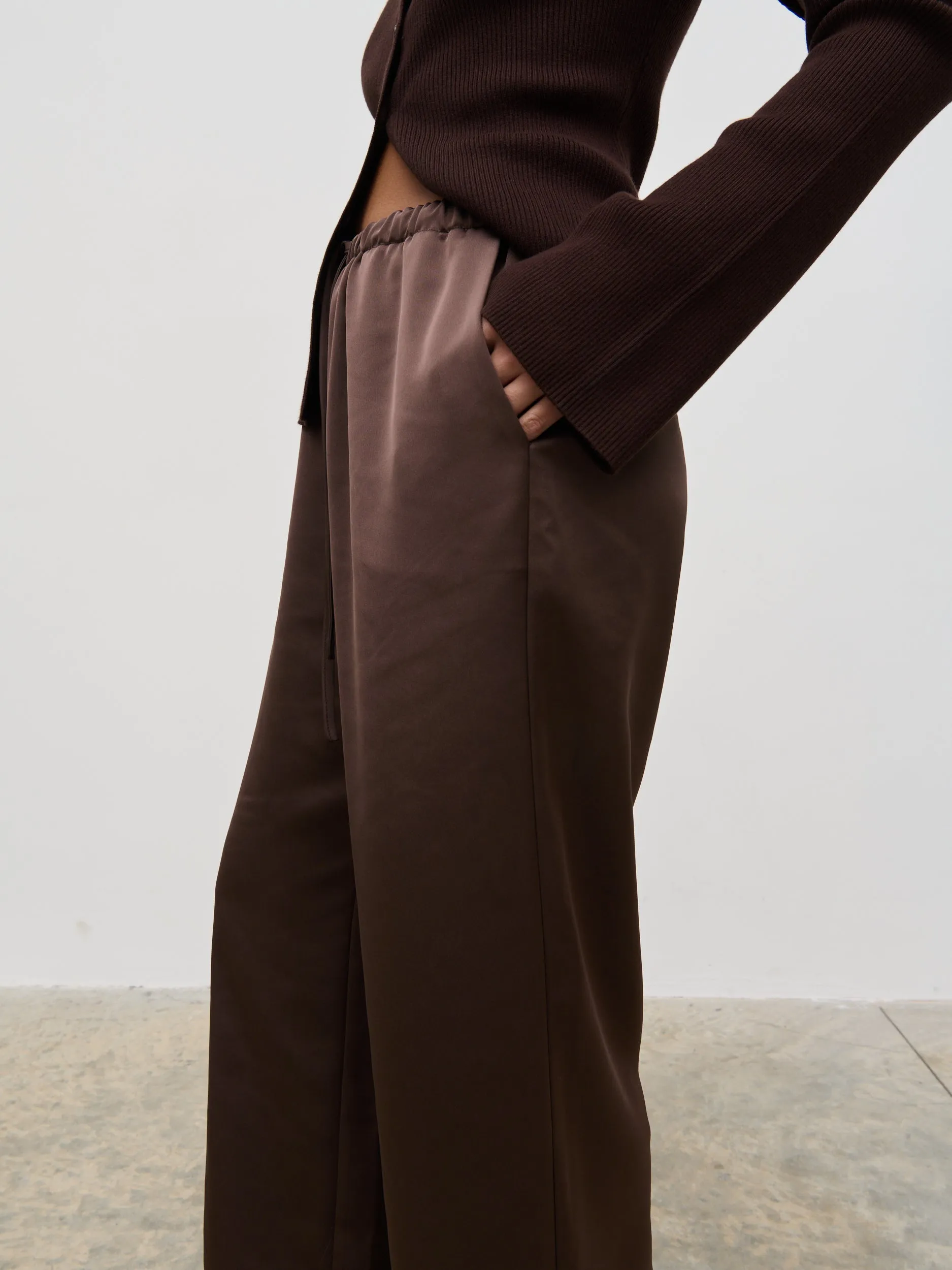 Breya Satin Drawstring Trousers - Chocolate Brown sold by Pretty Lavish product image thumbnail 4