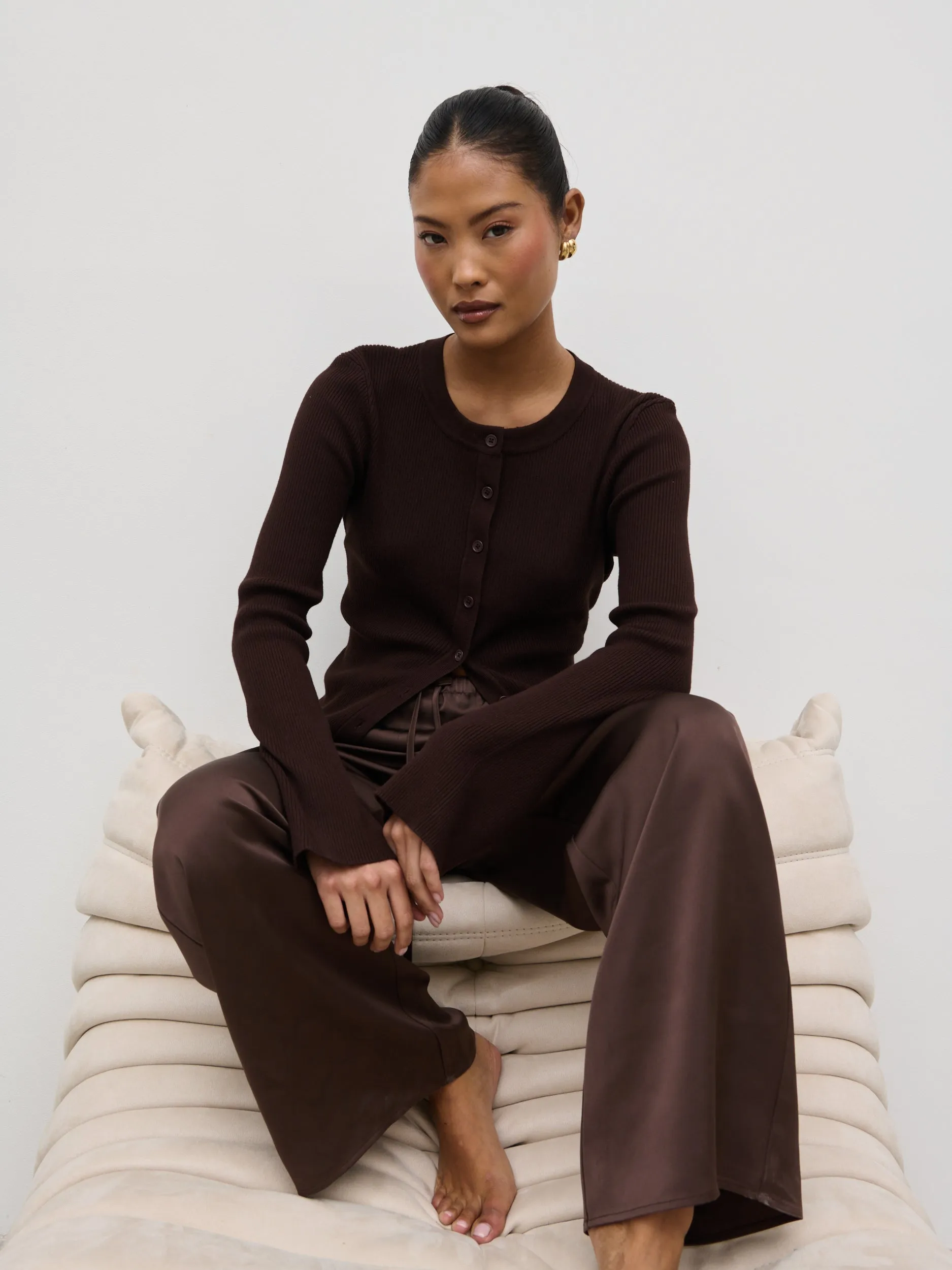 Breya Satin Drawstring Trousers - Chocolate Brown sold by Pretty Lavish