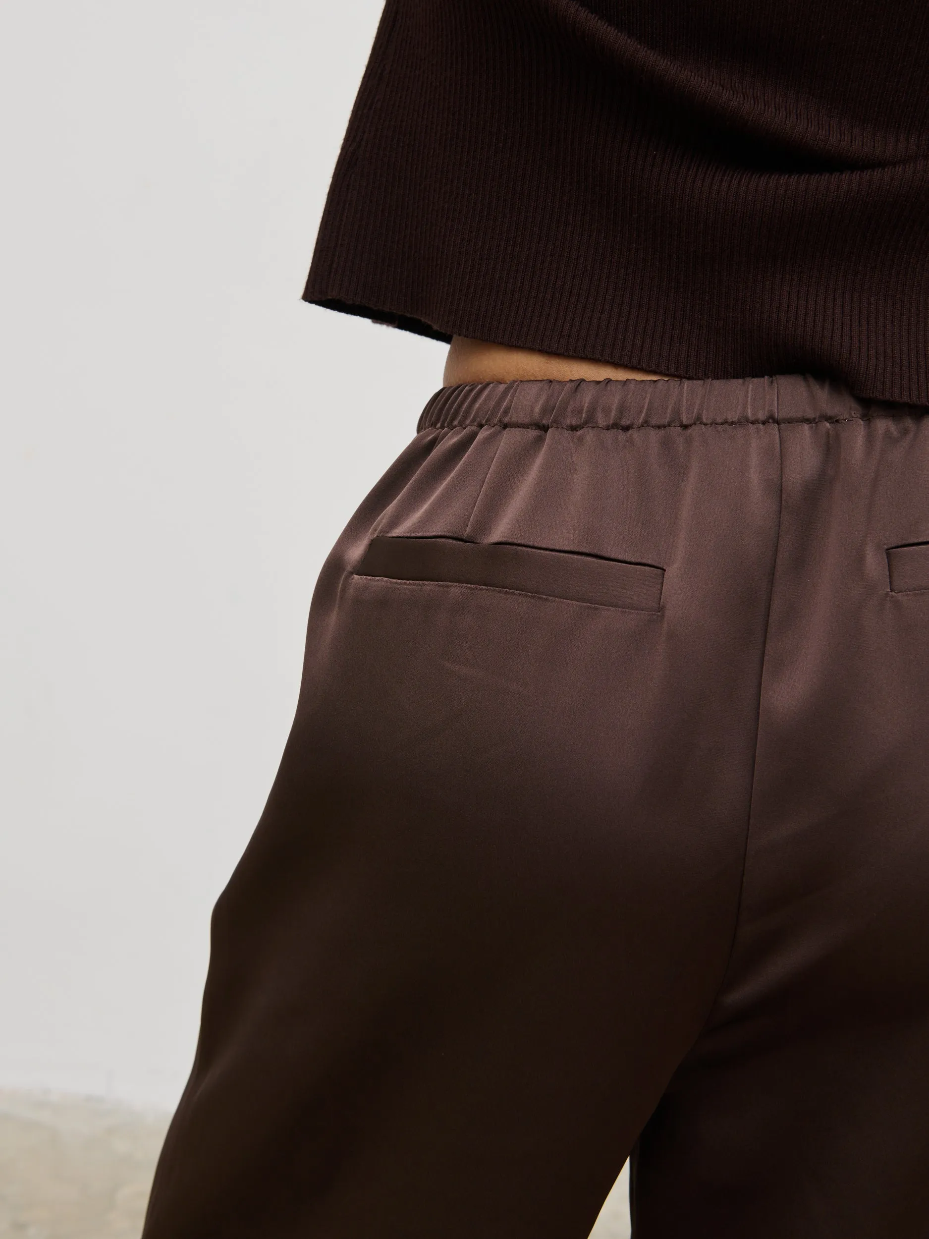 Breya Satin Drawstring Trousers - Chocolate Brown sold by Pretty Lavish product image thumbnail 5