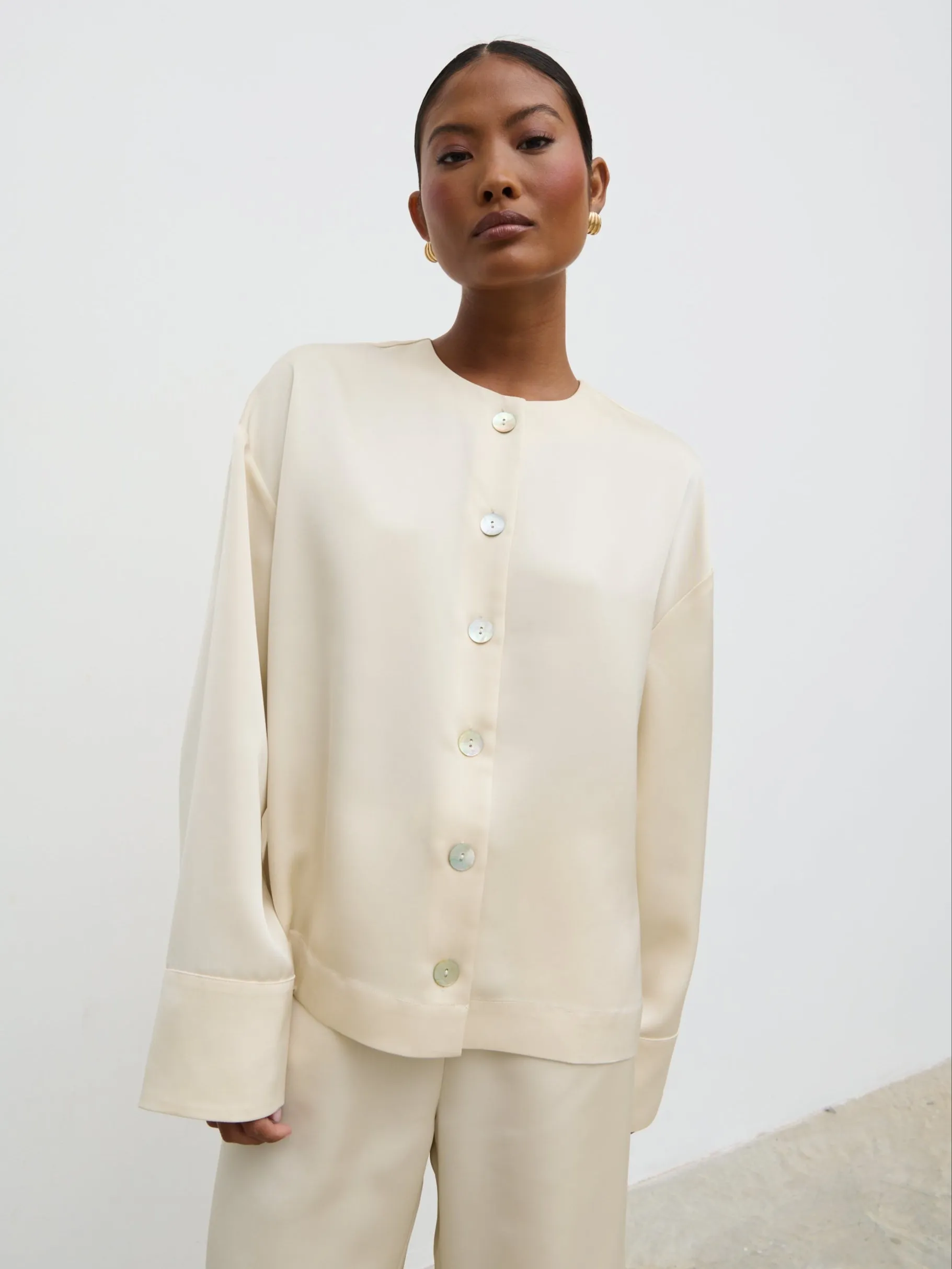 Dua Satin Button Blouse - Oyster sold by Pretty Lavish product image thumbnail 2