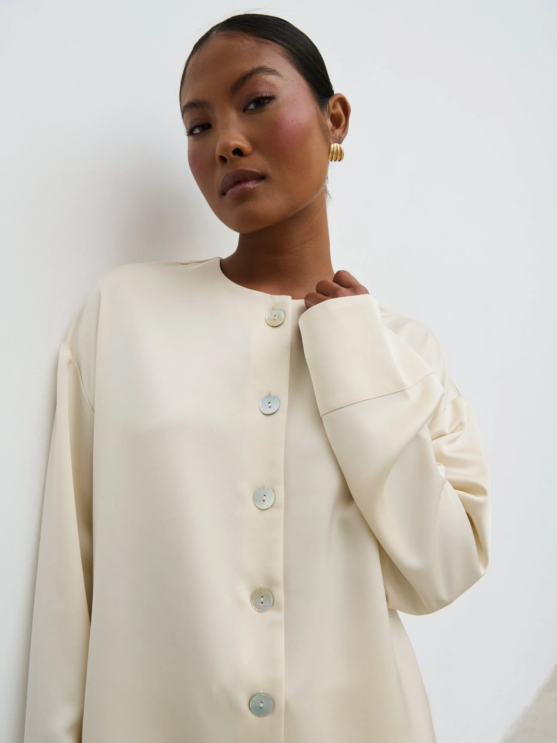 Dua Satin Button Blouse - Oyster sold by Pretty Lavish product image thumbnail 4