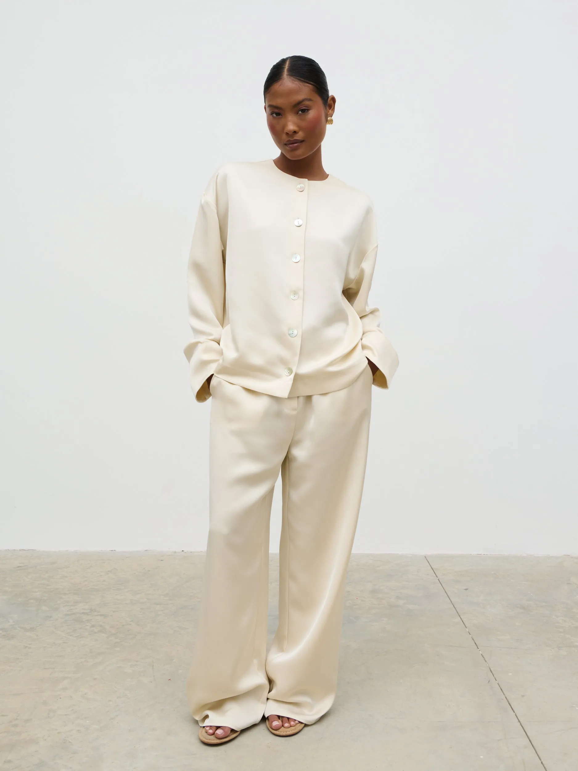 Dua Satin Button Blouse - Oyster sold by Pretty Lavish product image thumbnail 3