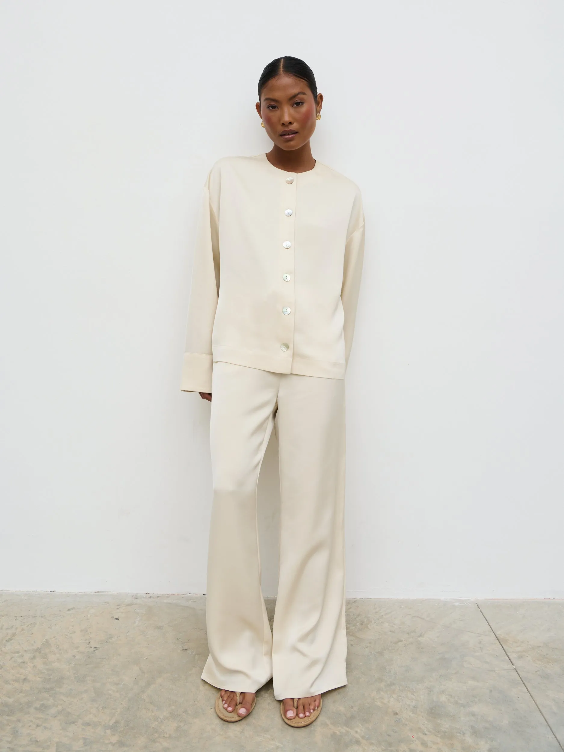 Dua Satin Button Blouse - Oyster sold by Pretty Lavish product image thumbnail 5