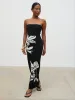 Milena Floral Bandeau Knit Midaxi Dress - Black and Cream sold by Pretty Lavish