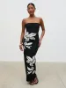Milena Floral Bandeau Knit Midaxi Dress - Black and Cream sold by Pretty Lavish