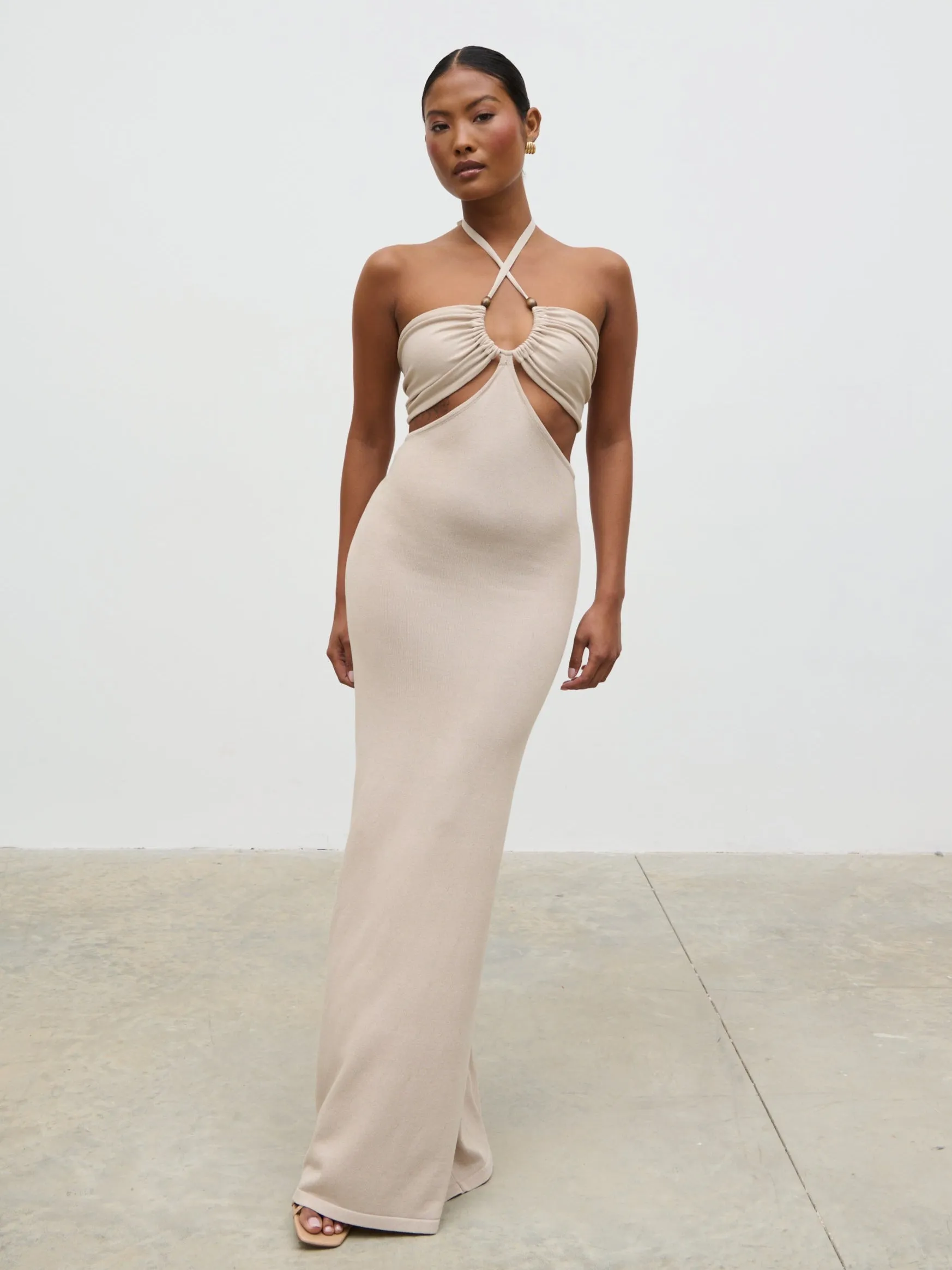 Candice Halterneck Beaded Knit Maxi Dress - Stone sold by Pretty Lavish product image thumbnail 4