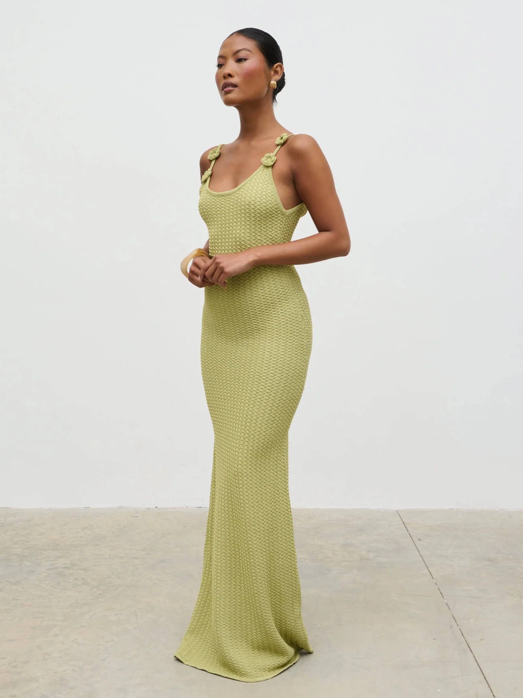 Astrid Rosette Sleeve Knit Maxi Dress - Green sold by Pretty Lavish