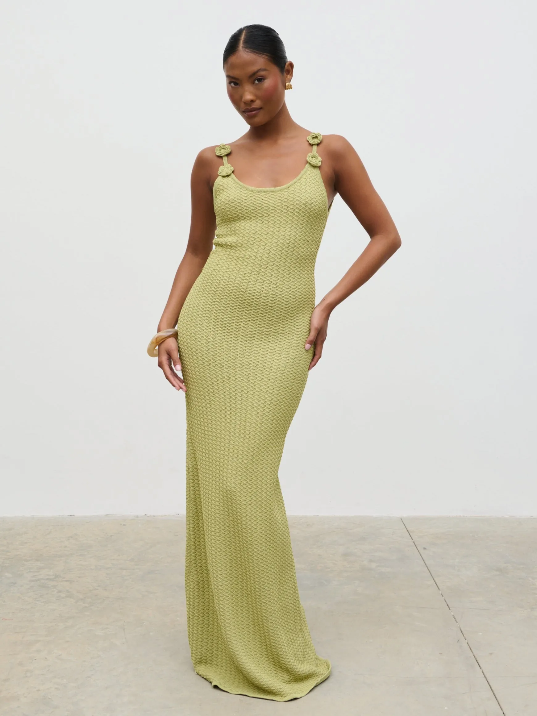 Astrid Rosette Sleeve Knit Maxi Dress - Green sold by Pretty Lavish product image thumbnail 3