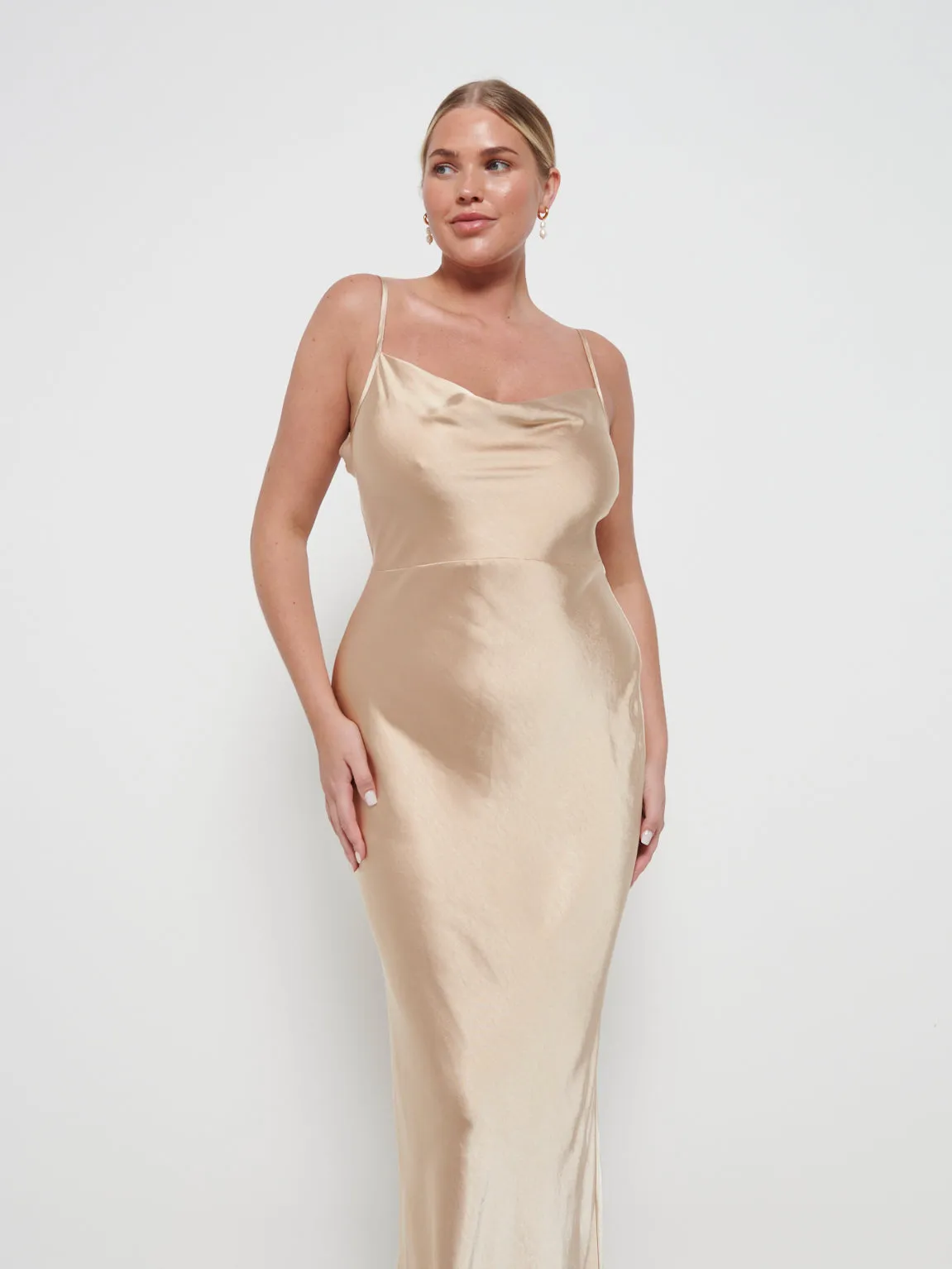 keisha maxi dress Bridesmaid Keisha Satin Cowl Neck Maxi Dress With Scarf In Brown