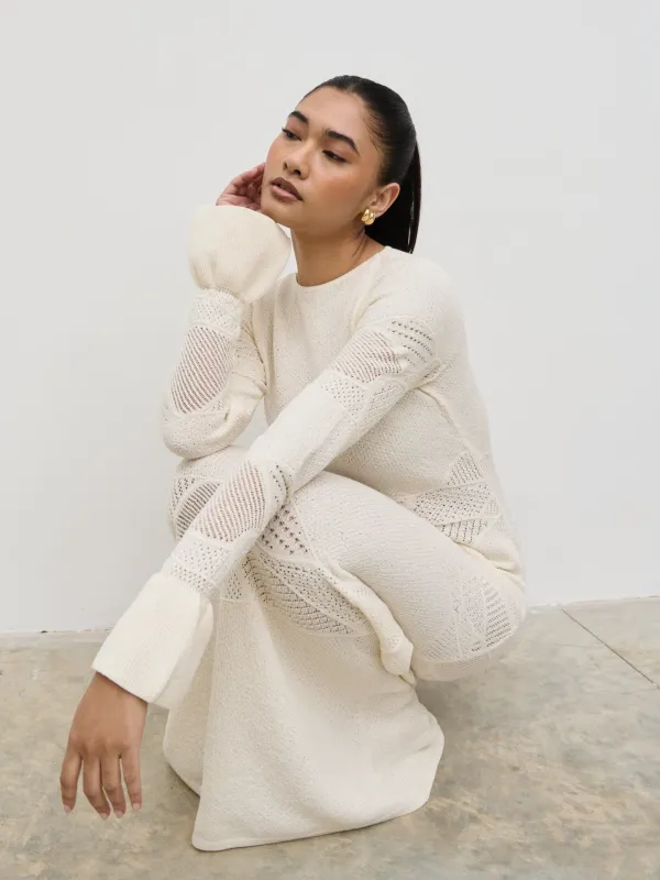 Bronwyn Patterned Knit Maxi Dress - Cream sold by Pretty Lavish