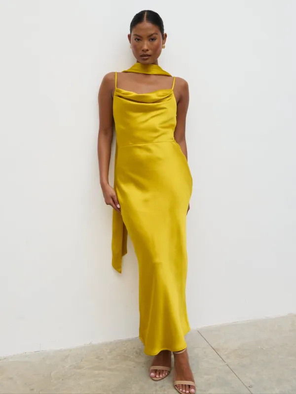 Keisha Scarf Midaxi Dress - Yellow Ochre sold by Pretty Lavish