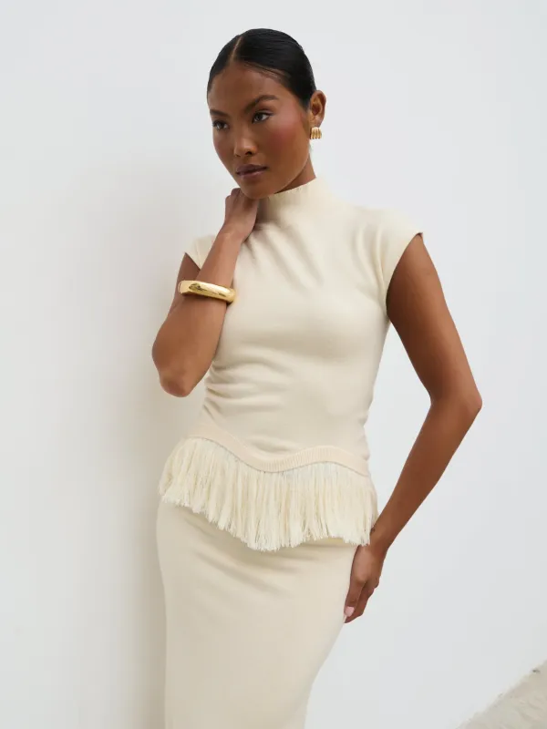 Orlendina Fringe Knit Top - Cream sold by Pretty Lavish