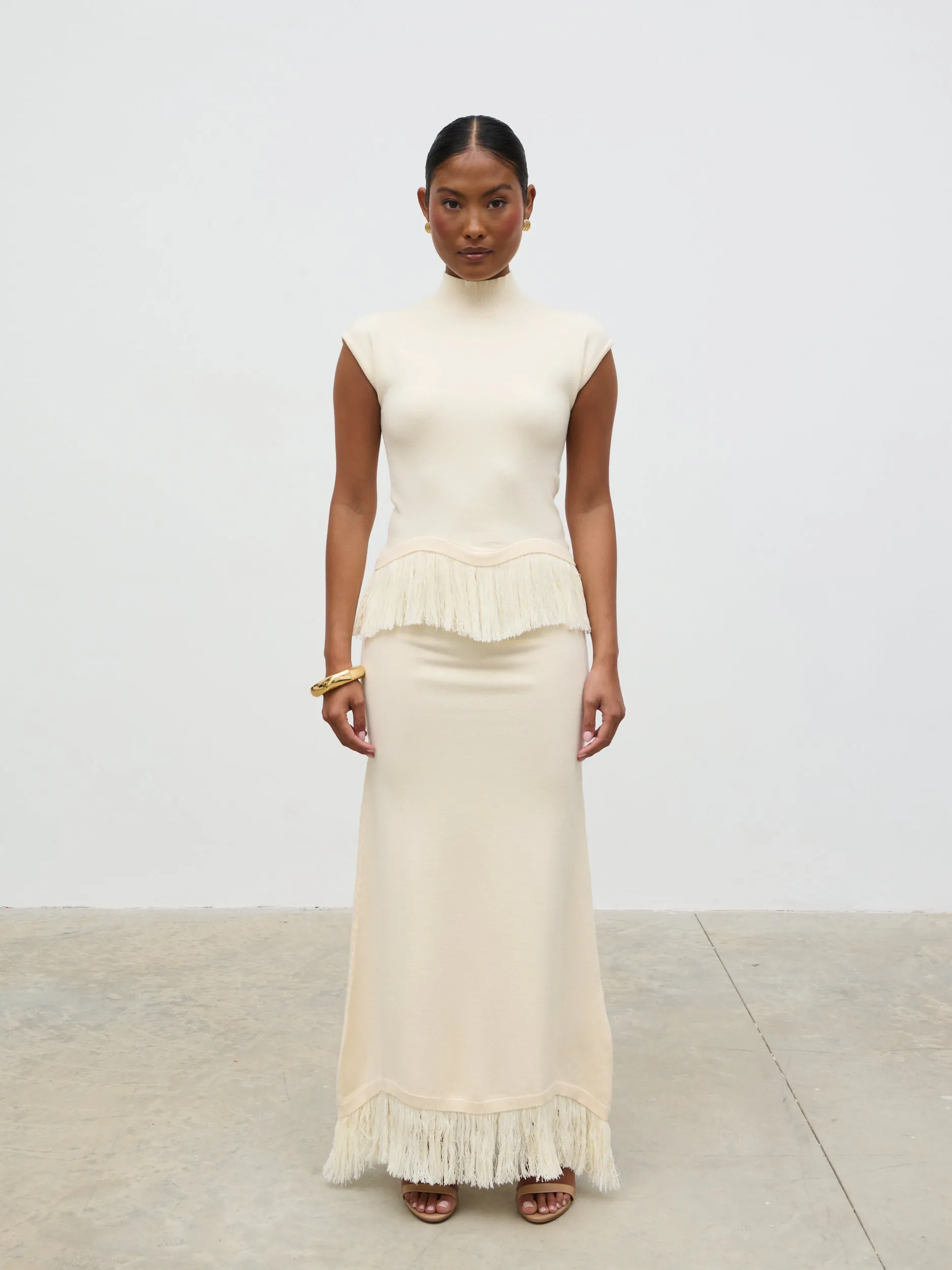 Orlendina Fringe Knit Midaxi Skirt - Cream sold by Pretty Lavish product image thumbnail 4