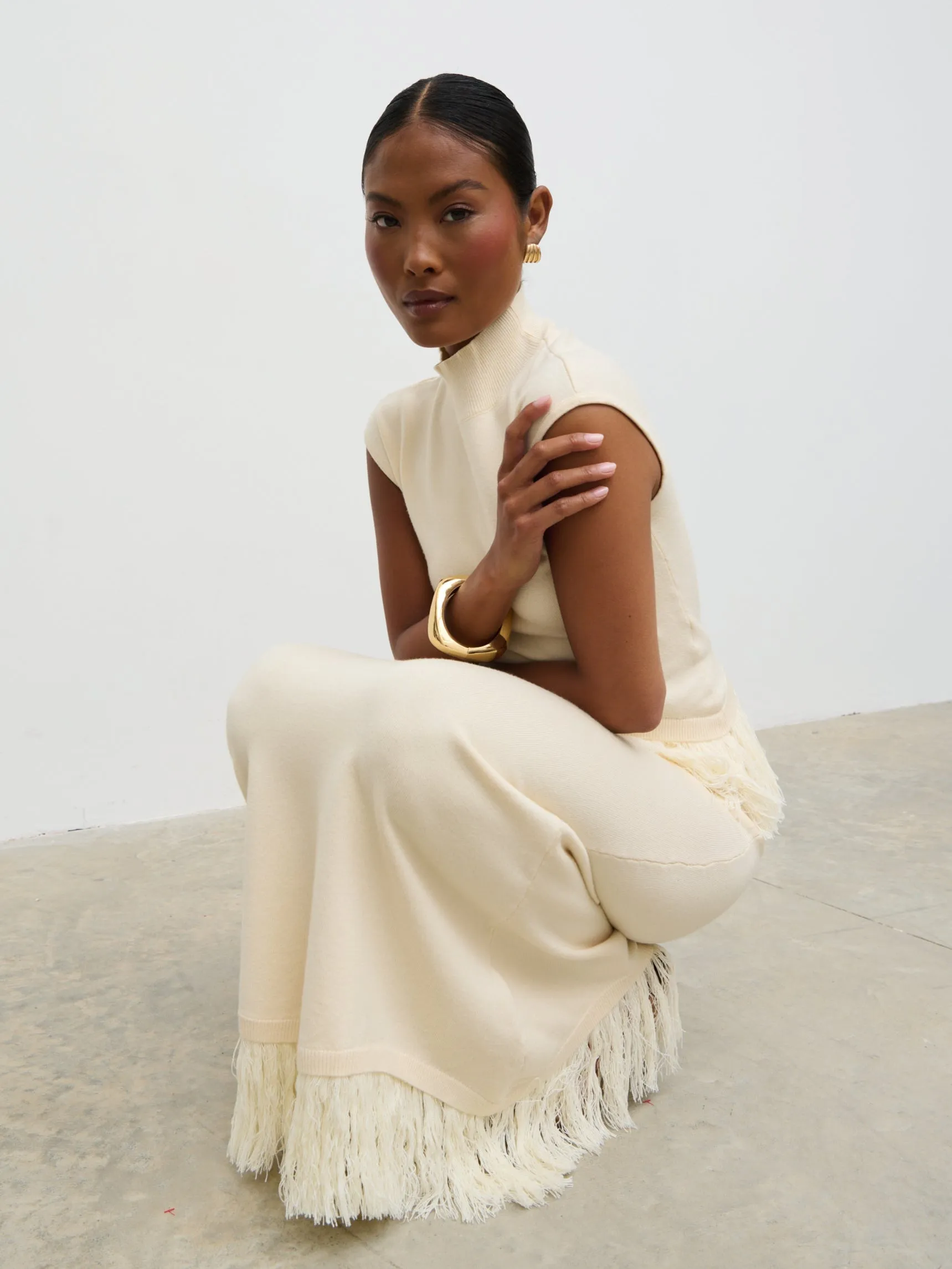 Orlendina Fringe Knit Midaxi Skirt - Cream sold by Pretty Lavish product image thumbnail 2