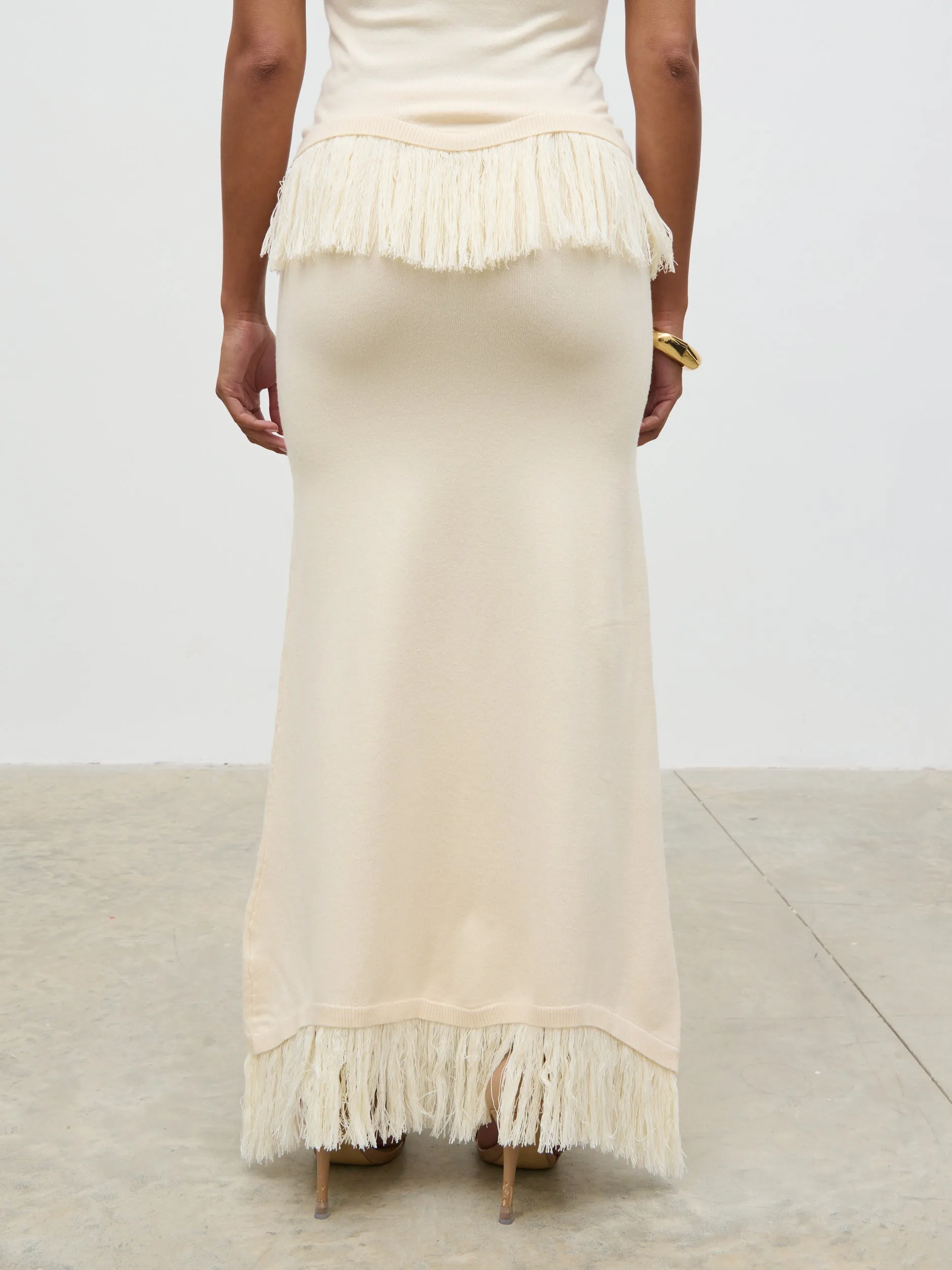 Orlendina Fringe Knit Midaxi Skirt - Cream sold by Pretty Lavish product image thumbnail 5