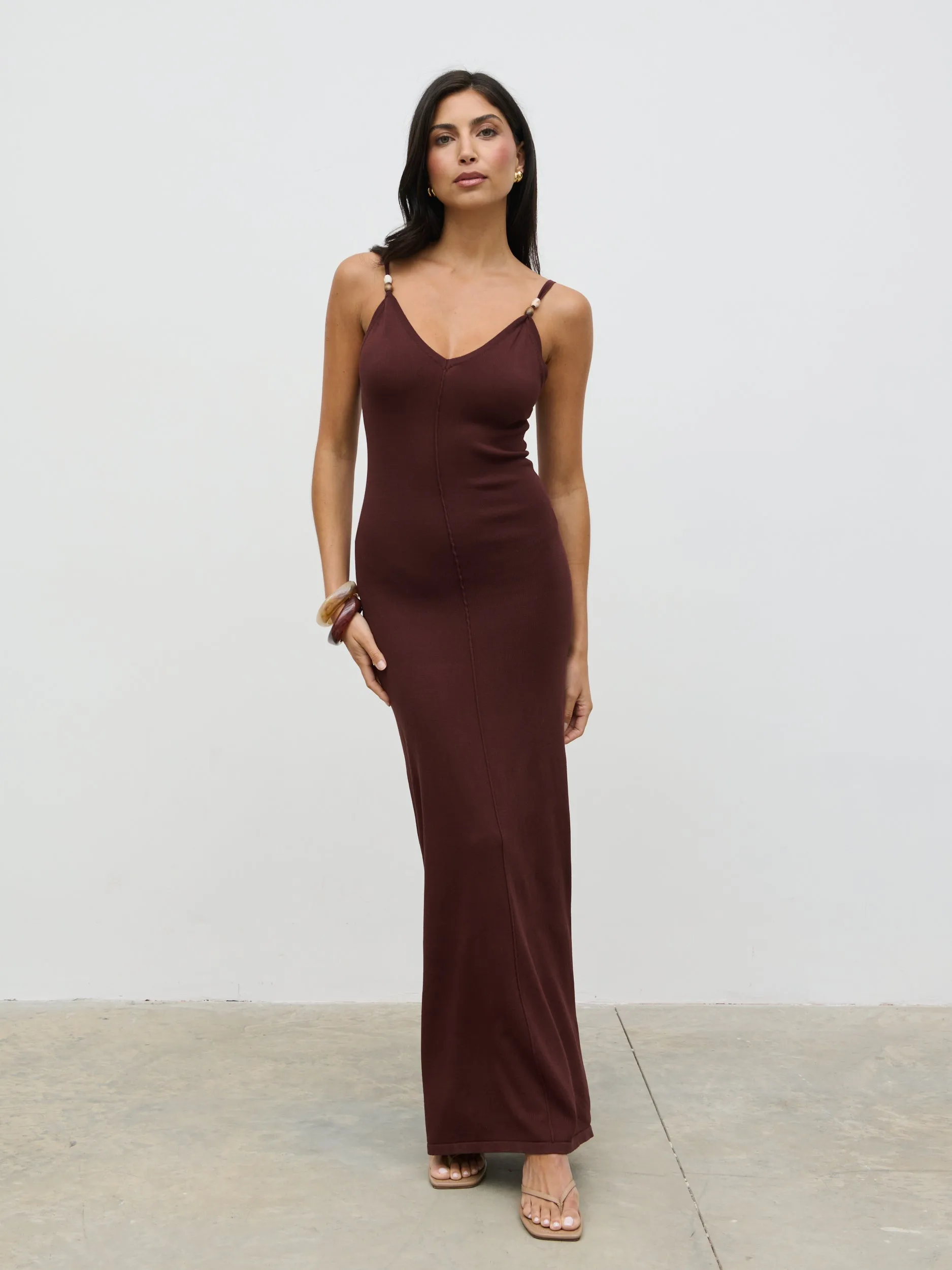 Connie Beaded V Neck Knit Maxi Dress - Brown sold by Pretty Lavish product image thumbnail 3