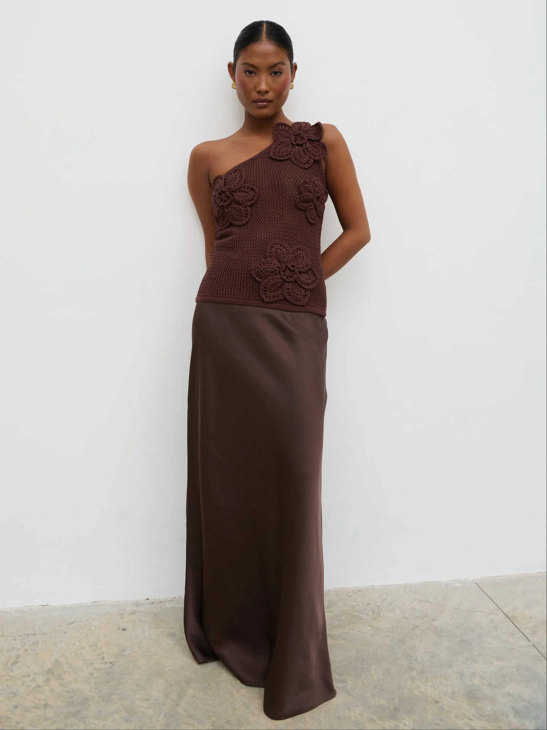 Megan Crochet Flower Knit Top - Brown sold by Pretty Lavish product image thumbnail 4