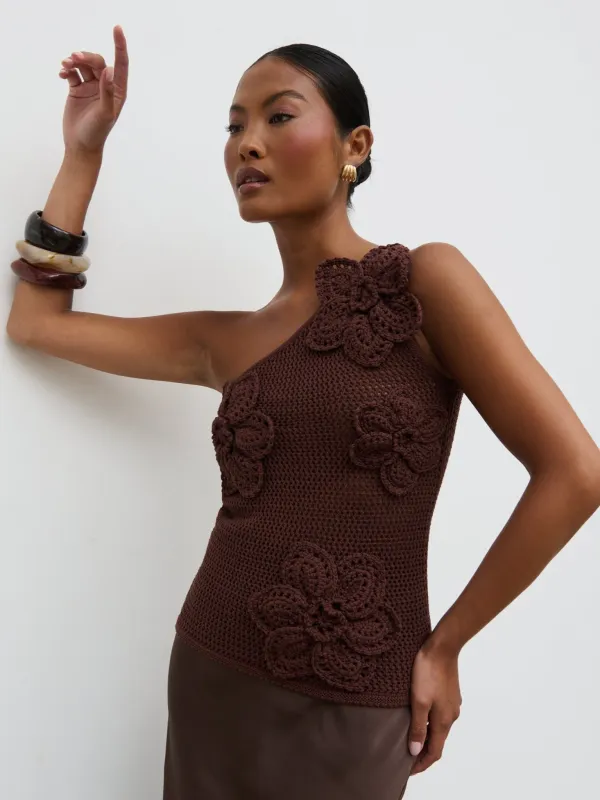 Megan Crochet Flower Knit Top - Brown sold by Pretty Lavish