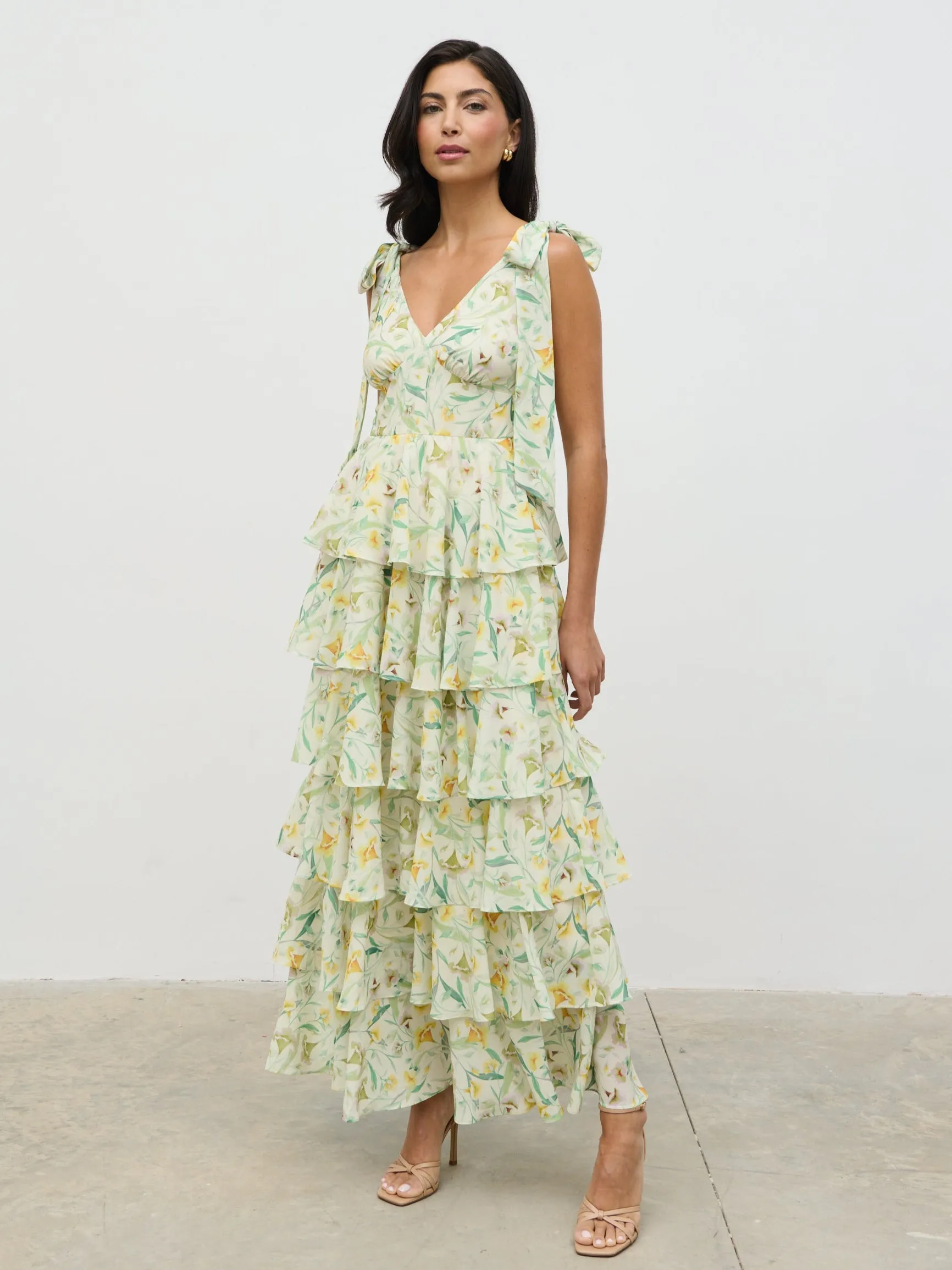 Fiore Tie Ruffle Maxi Dress - Botanic Floral sold by Pretty Lavish