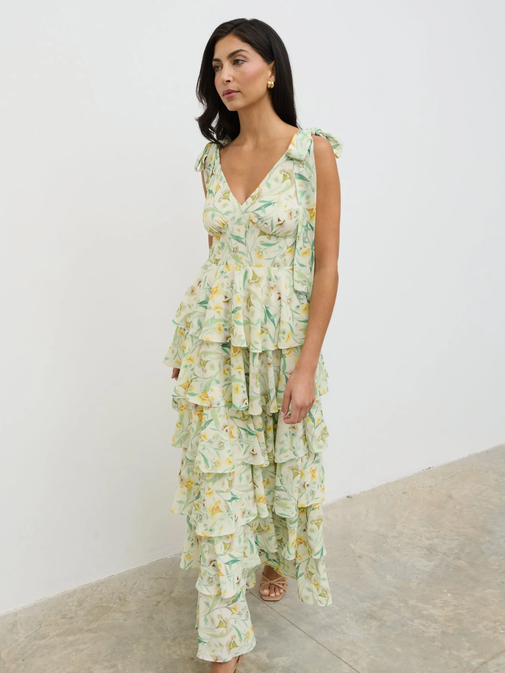 Fiore Tie Ruffle Maxi Dress - Botanic Floral sold by Pretty Lavish product image thumbnail 3