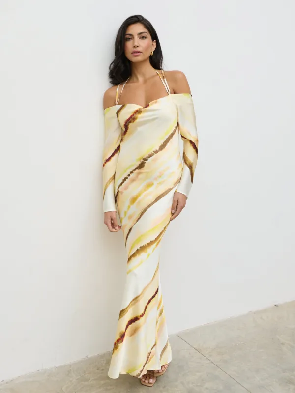 Ettore Cold Shoulder Maxi Dress - Yellow Ochre Ombre sold by Pretty Lavish