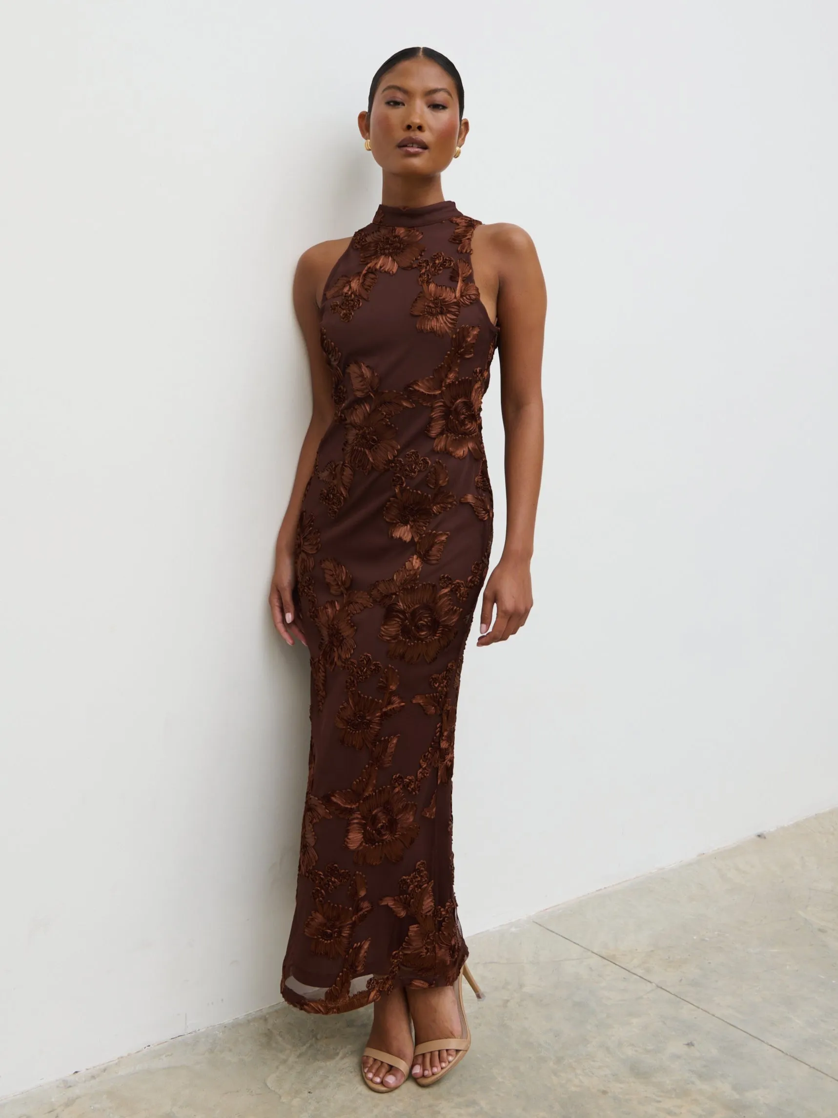 Meg Racer Midaxi Dress - Chocolate Jacquard Floral sold by Pretty Lavish product image thumbnail 5