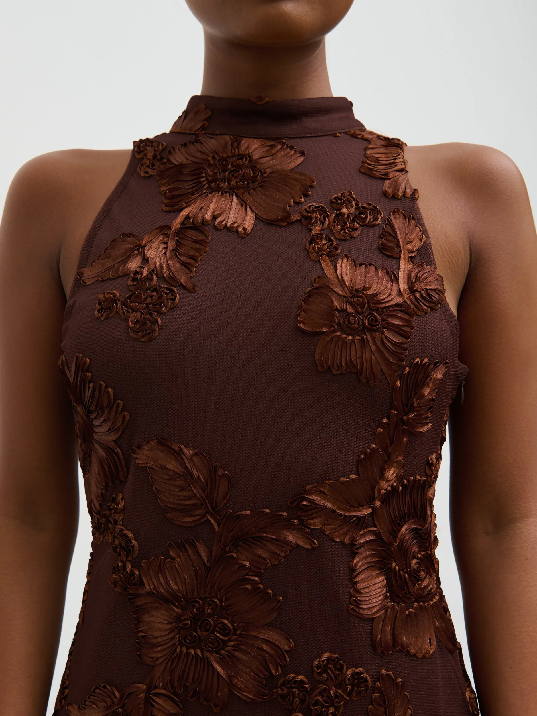 Meg Racer Midaxi Dress - Chocolate Jacquard Floral sold by Pretty Lavish product image thumbnail 4