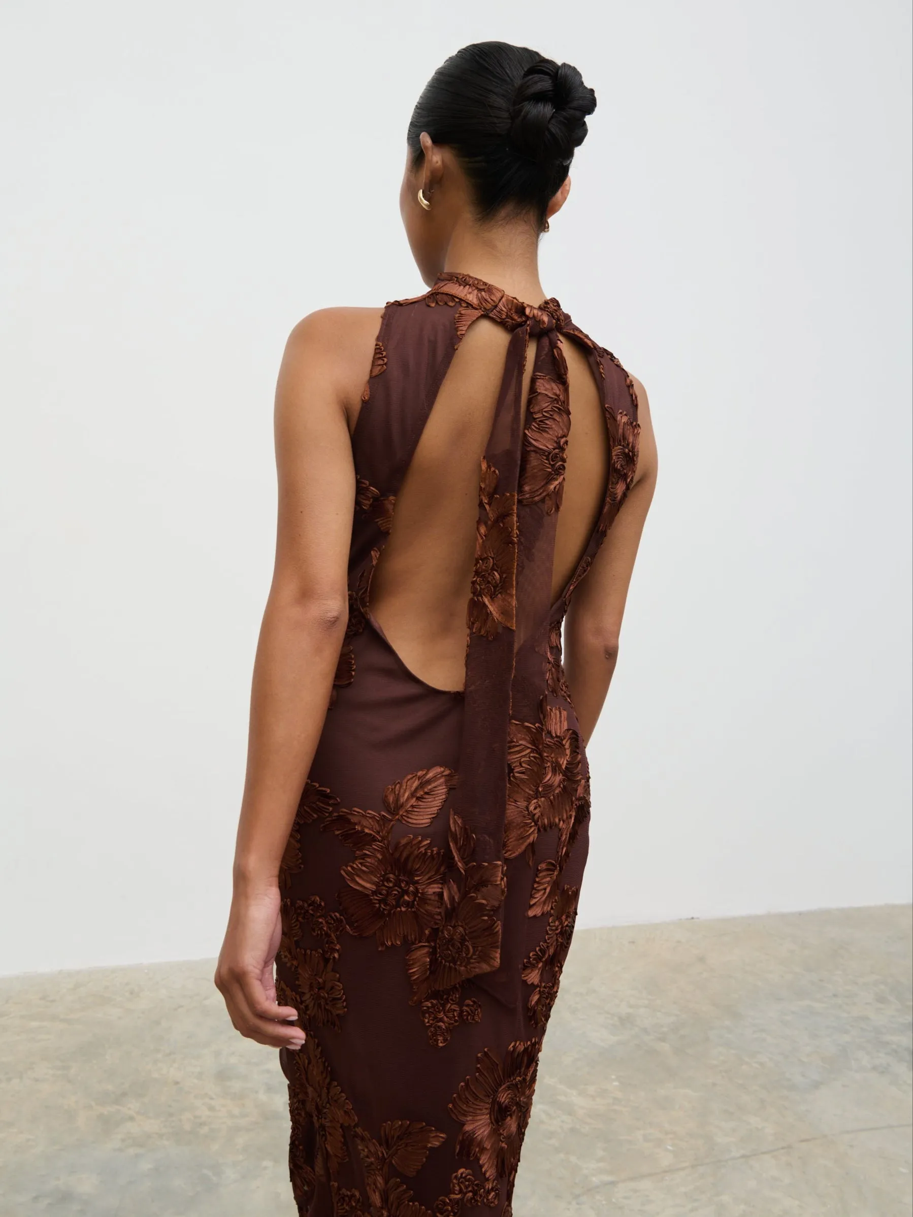 Meg Racer Midaxi Dress - Chocolate Jacquard Floral sold by Pretty Lavish product image thumbnail 2