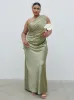 Juliet Ruched Maxi Bridesmaid Dress Curve - Matte Olive sold by Pretty Lavish