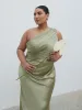 Juliet Ruched Maxi Bridesmaid Dress Curve - Matte Olive sold by Pretty Lavish