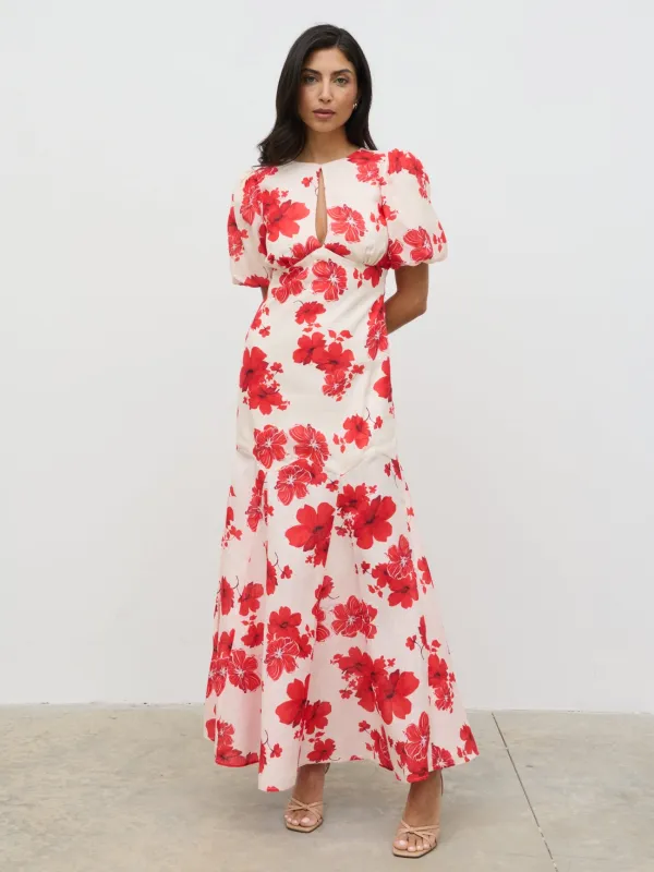 Lottie Puff Sleeve Dress - Red Floral sold by Pretty Lavish