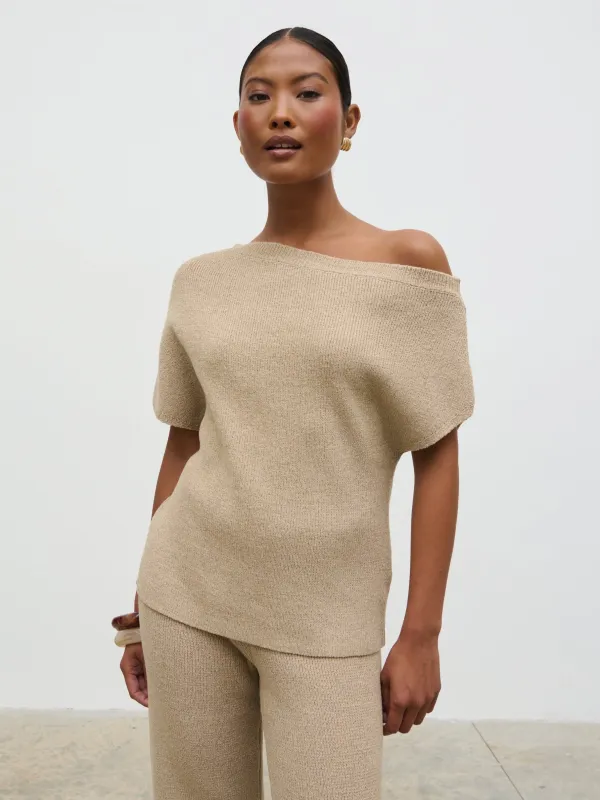 Lily Cold Shoulder Knit Top - Beige sold by Pretty Lavish
