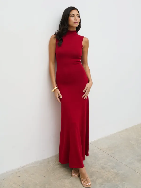 Hannah High Neck Knit Maxi Dress - Red sold by Pretty Lavish