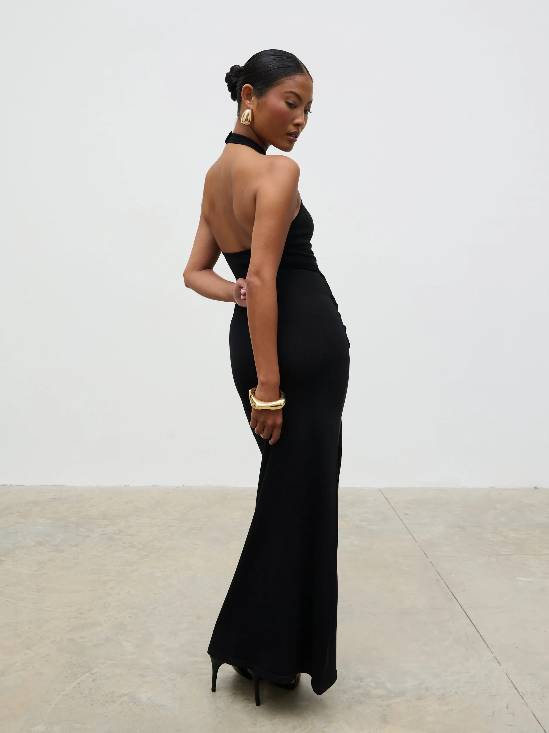 Bernelle Halterneck Tie Waist Knit Midaxi Dress - Black sold by Pretty Lavish product image thumbnail 3