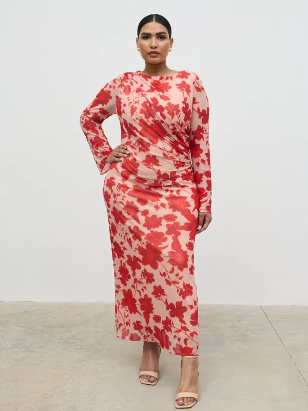 Ethel Long Sleeve Jersey Midaxi Dress Curve - Red Floral sold by Pretty Lavish
