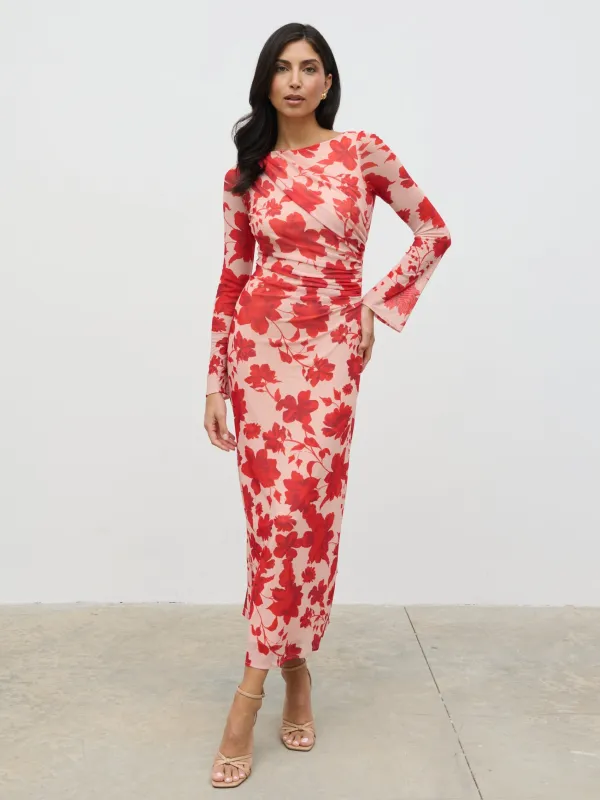 Ethel Long Sleeve Jersey Midaxi Dress - Red Floral sold by Pretty Lavish