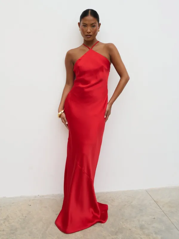 Yvette Halter Neck Maxi Dress - Red sold by Pretty Lavish