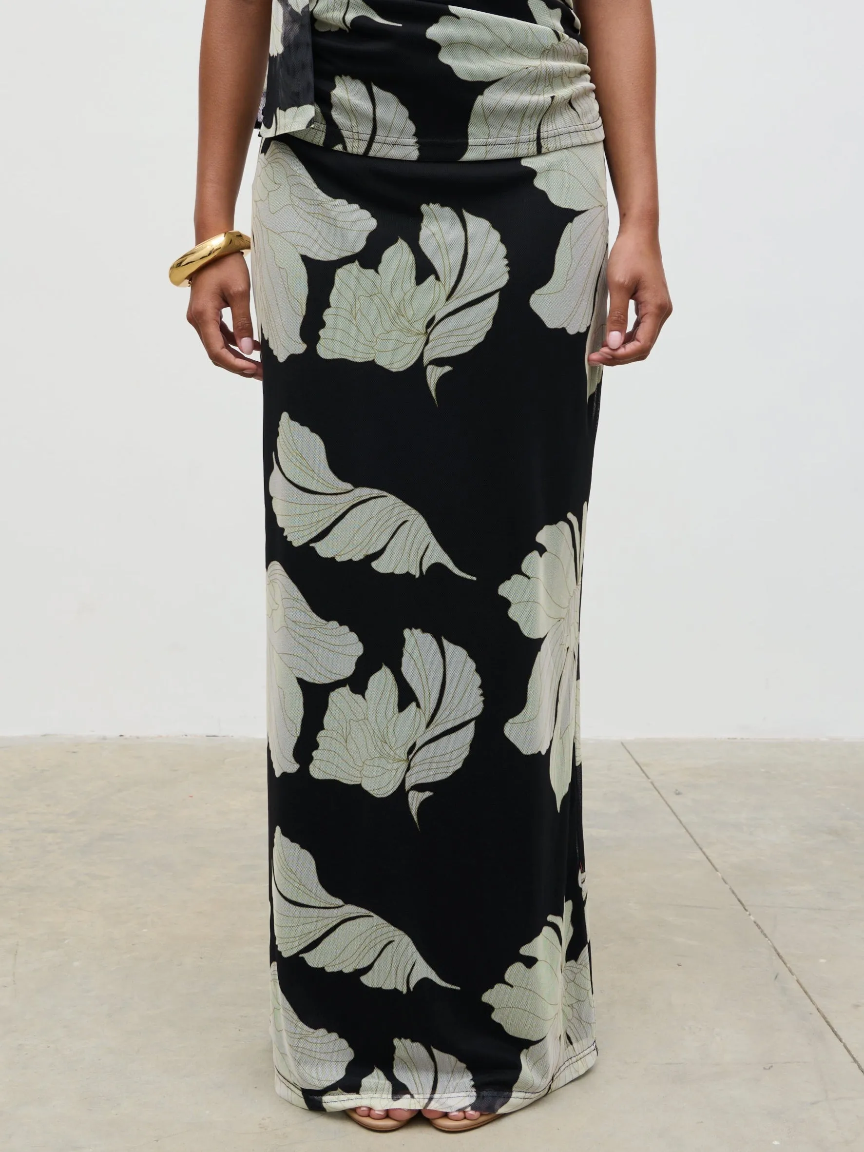 Shea Jersey Maxi Skirt - Monochrome Floral sold by Pretty Lavish product image thumbnail 2