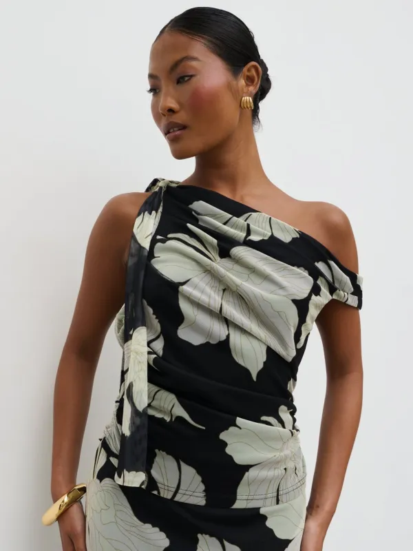 Shea Off Shoulder Jersey Tie Top - Monochrome Floral sold by Pretty Lavish